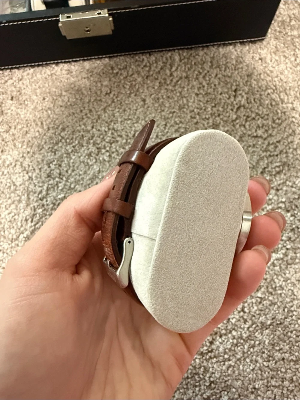 MVMT Silver Case Watch with White Dial and Brown Leather Strap
